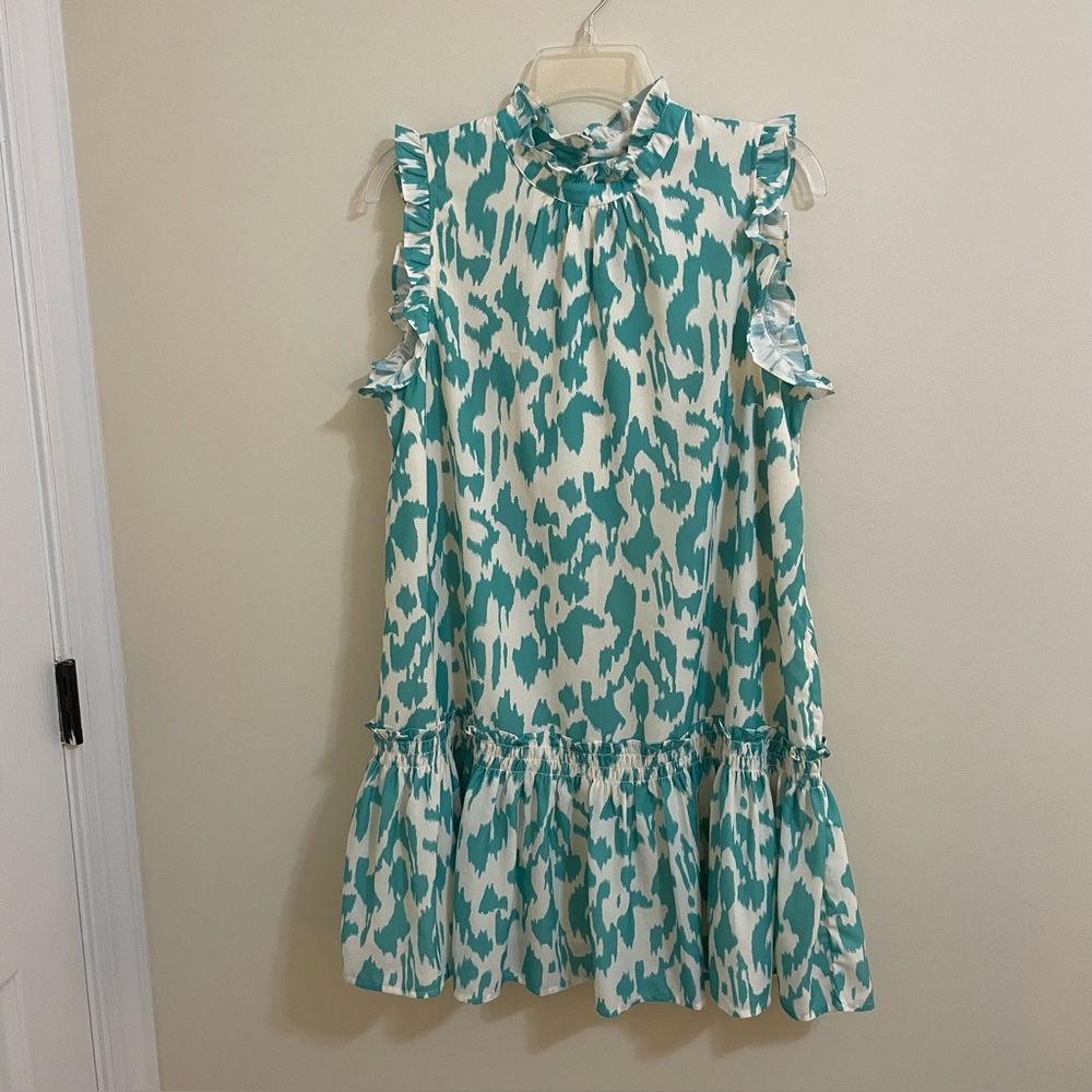 Pinch Green and Ivory Sleeveless Abstract Print Ruffle Dress Women’s Size L